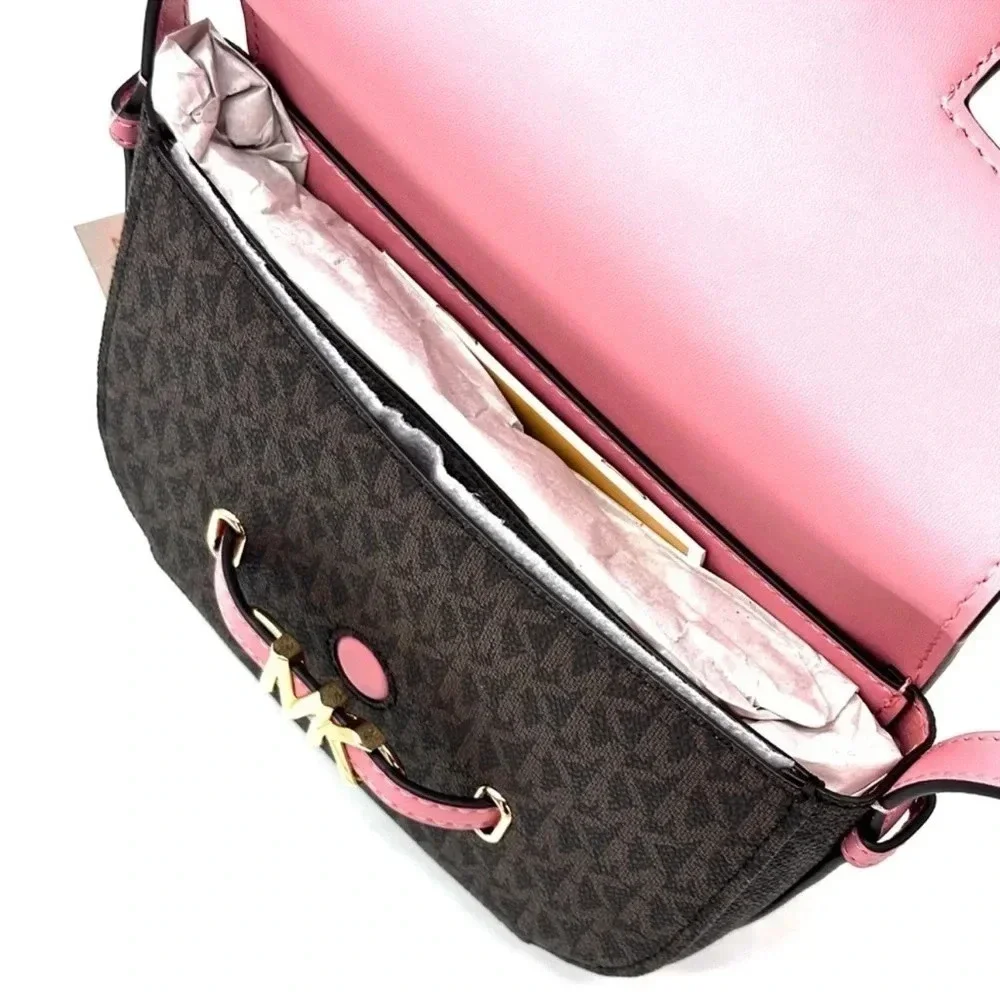 Michael Kors Small Reed Leather Saddle Crossbody Bag Brown/Pink (NWT) - Picture 9 of 12